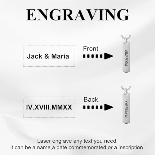 Personalized Vertical Bar Pendant Necklace - Custom Name Text Necklace Customized Stainless Steel Memorial Necklace Anniversary Valentine's Day Gifts for Men Women Couple3