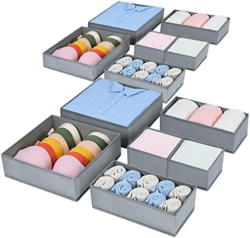 DIMJ Clothes Drawer Organizers, 12 Packs Underwear Drawer Organizer, Foldable Closet Organizers, Sock Organizer Bra Organizer, Fabric Dresser Drawer Dividers for Clothes Underwear Bras Socks. (Grey)