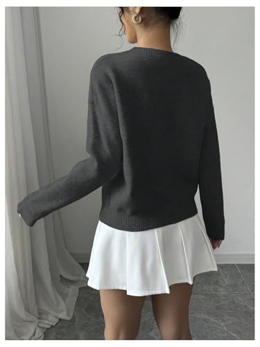 Image of RoseSeek Women's 3D Floral Appliques Crewneck Sweaters Long Sleeve Drop Shoulder Pullovers Elegant Knit Tops