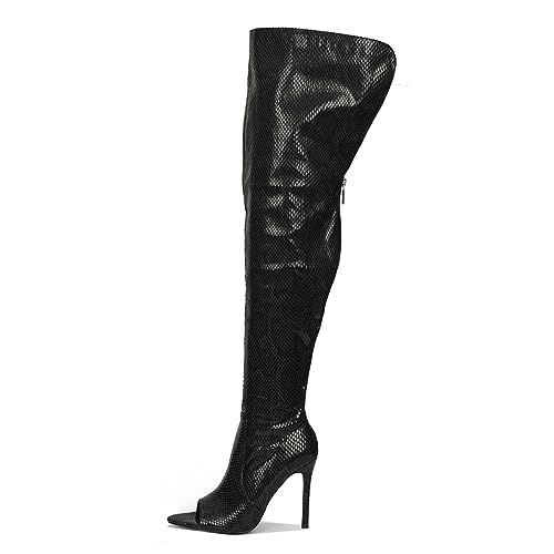 Cape Robbin Toxic Faux Snake Thigh High Over The Knee Boots, Peep Toe Stiletto Heel, Fashion Dress Boots for Women3