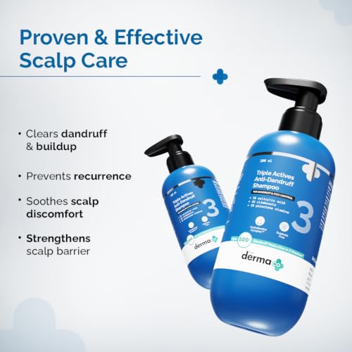 Image of The Derma Co Triple Actives Anti-Dandruff Shampoo | Up To 100%* Dandruff Reduction | 2% Salicylic Acid + 1% Climbazole + 1% Piroctone Olamine & Menthol | ZPTO-Free | pH 5.5, Non-Drying & Sulphate-Free formula | Suitable for Men & Women | 200 ml