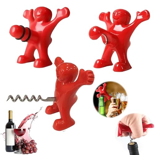 Confezione Da 3 Apribottiglie Vino, Apribottiglie Uomo Rosso, Cavatappi Divertenti, Cavatappi Natalizio, Set Cavatappi Vino per Birra per Compleanno, Natale, Vacanze, Regali Divertenti Uomo