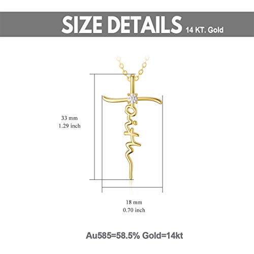 SISGEM Solid 14K Gold Faith Cross Necklace Hope Believe Pendant Necklace with Moissanite Religious Jewelry for Women Anniversary Birhtday Mother's Day Jewelry Gifts for Mom, Wife, 16+2 Inch4