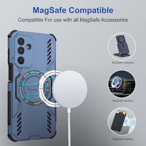Image of amazon basics Back Case Cover for Samsung Galaxy M36 5G | Magnetic Case with Built-in Metal Ring | Supports Mag-Safe Charger, Wallet & Car Mount | Shockproof Hybrid PC + TPU | Blue