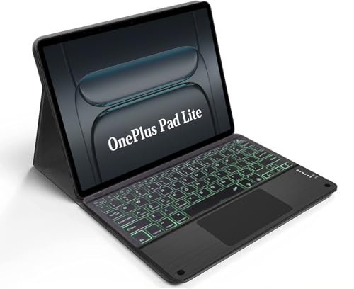 Image of HOM Tri-Fold 7-Colour Backlight Detachable Wireless Bluetooth Keyboard with Trackpad /Touchpad Tablet Cover Case for OnePlus Pad Lite Tablet 11-inch