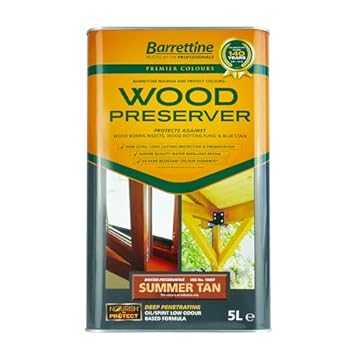 Barrettine Wood Preserver (Summer Tan, 5L) - UV Fade Resistant, Durable & Water Repellent Premier Wood Preserver, Deep Penetrating, Low Odour & Oil Based, Suitable for Outdoor & Indoor Use