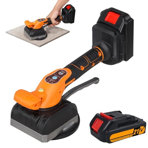 Cordless Tile Vibration Tool 21V Tile Vibration Levelling Machine, Tiling Tool with 2PCS 1300mAh Lithium Battery, 5 Adjustable Speed, High Loading Capacity, Enlarged Suction Cup with Bubble Leveler