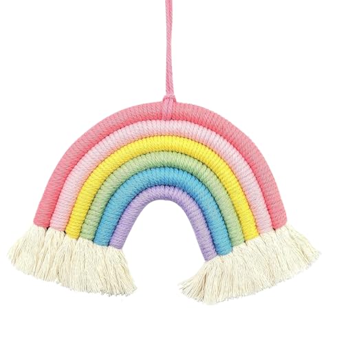 Supkeyer Rainbow Tapestry Macrame Wall Hanging Hand Woven Tapestry Tassels Lovely Rainbow for Home Bedroom Nursery Kids Room Bedroom Playroom Wall Decoration
