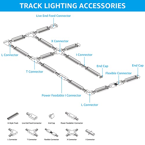 Connecteur H Track X noir rail eclairage 3 fils circuit unique