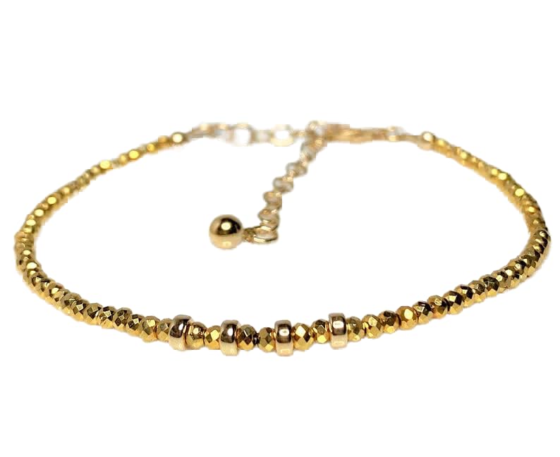 Pyrite dorée 3mm perles de pierres gemmes bracelet ajustable LKBEADS