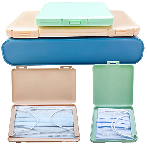 XTUDOU 3 Pieces Boite de Rangement Masque en Plastique,Boite Masque Portable éTanche et Anti-Poussière pour Voyager,Bureaux et éColes(Vert, Rose et Bleu) Cover