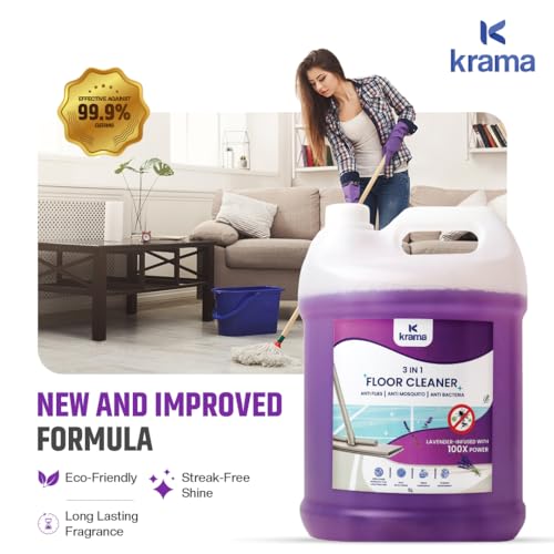 Image of Krama 3 in 1 Anti Flies, Anti Mosquito & Anti Bacteria Disinfectant Floor Cleaner 20Ltr Pack | Lavender Infused | Eco-Friendly, Biodegradable & Paraben Free Germs Protection Floor Cleaner Big Pack