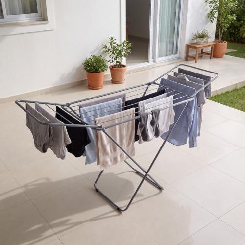 Image of ALOXE Foldable Clothes Drying Stand | Heavy Duty Cloth Dryer Stand with Wings | Mild Steel Rack for Indoor Outdoor Balcony Use (Grey)