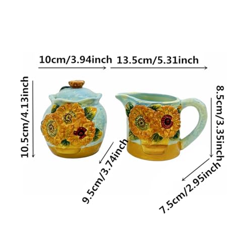 FORLONG Ceramic Hand-painted Sunflower Sugar Bowl and Creamer with Handle, Set of 2 - Thumbnail 6