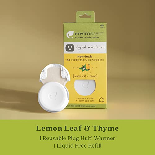 Enviroscent Non-Toxic Plug-In (2-Piece Set) Room & Home Air Freshener Kit (Lemon Leaf + Thyme) Infused With Essential Oils | 1 Refillable Plug Hub & 1 Liquidless Scent Pod #TOP1