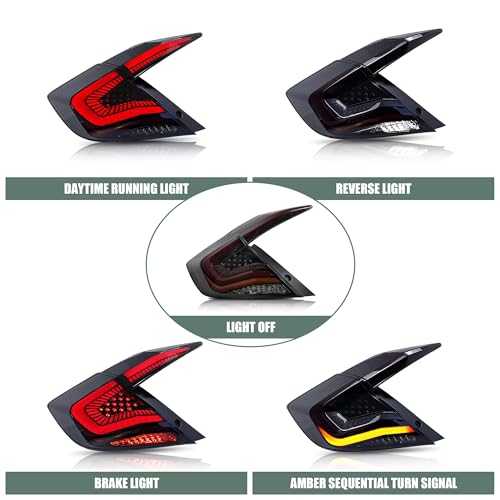Image of letsdate Rear Replacement Tail Lights Compatible For 10th Gen Civic 2016-2021 Sedan with Breathing Animation DRL w /Amber Sequential Turn Signal, Starry Smoked