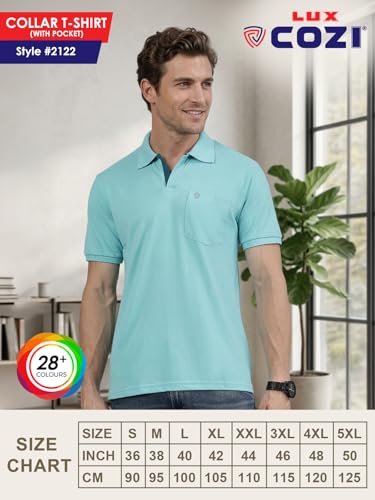 Image of Lux Cozi Men's Half Sleeve Soild Casual Regular Fit T-Shirt with Chest Pocket | Polo Tshirt for Men