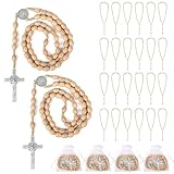 Wonitain Juego de 30 cuentas de rosario de madera católico a granel para hombres y mujeres con Jesús sagrado crucifijo crucifijo rosario con bolsas de organza, regalos de bautizo, rosario religioso