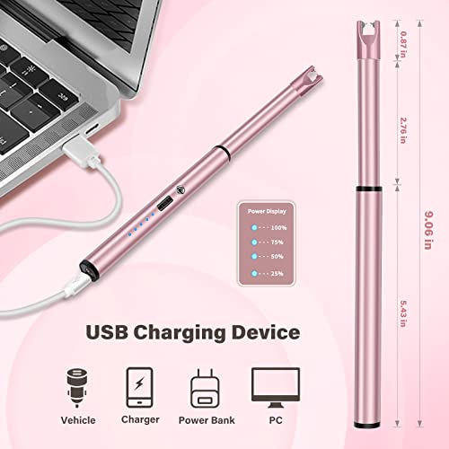 Image of Electric Candle Lighter Windproof USB Rechargeable Flameless Long Neck Lighter for Candles Gas Stove Fireplace BBQ Kitchen Grills (Gold) (Pink)