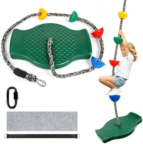 Tree Swing for Kids Disc Swing Seat Single Climbing Rope with Platforms (Hanging Strap Tree Protector Around) Rope Swings for Playground Accessories ，Green
