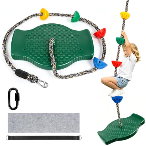 Kletterseil Schaukel Outdoor Rutschfester Schaukelsitz Set mit 1.9M Langem Verstellbarem Seil Stehen und Sitzen 75kg Kletterseilschaukel für Garten Spielplätze Kinder & Erwachsene Grün