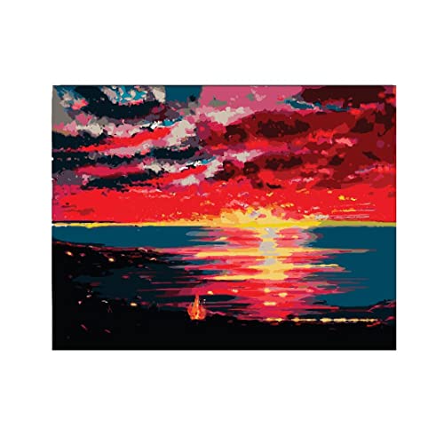Image of RANGOLI 100% Cotton Stretched Canvas Painting 400 GSM, Framed Soothing Sunset Canvas Abstract Wall Art for Living Room, 3D Paintings for Wall Decor (12 x 18 Inch With Frame)