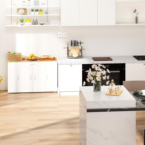 Amveya Mueble Auxiliar de Cocina, Aparador Cocina Blanco, Armario Blanco con 1 cajón y 4 Puertas - imagen 4