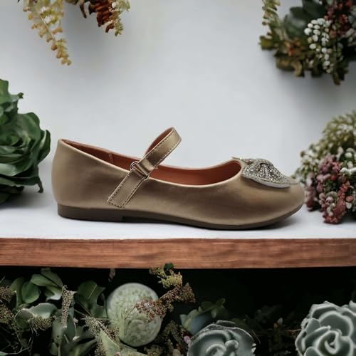 Jazamé Girls' Embellished Bow Round Toe Mary Jane Dress Shoes, Ballerina Flats3