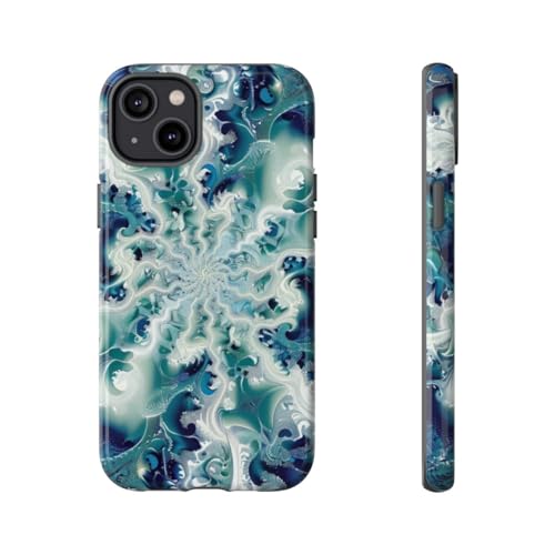 Coque iPhone 14 Plus motif tourbillon fractal bleu anti-rayures rigide