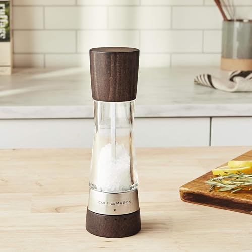 Image of Cole & Mason Derwent Salt Mill - Gourmet Precision Salt Grinder - Refillable Seasoning and Spice Tools - Adjustable Seat, Himalayan and Kosher Salt Grinder Settings - Forest Wood