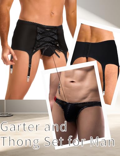 ohyeahlady Men's Sissy Gaters Belt Thong Panties lingerie Crossdressing G-string Bikini Briefs Underwear Suspender2