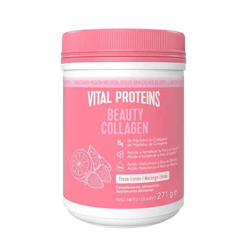 Vital Proteins Beauty Collagen en Polvo 271 g, Péptidos de Colágeno Hidrolizado, Ácido Hialurónico, Rico en Biotina. Suplemento alimenticio para la Piel, Cabello y Uñas. Sabor Fresa-Limón.