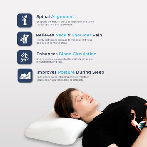 Image of CalmNest Anti-snoring Cervical 100% Memory Foam Pillow for Neck Pain & Shoulder Pain| Sleeping Pillow for Spondylitis Neck| Orthopaedic Ergonomic (2 x 22 Blue Foam & White Cover)