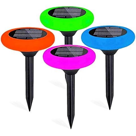 Fatpoom Colourful Solar Lights Outdoor, 7 Color Solar Pathway Lights Outdoor Garden Lights Landscape Lighting Weatherproof Auto On/Off for Garden Lawn Patio Yard Walkway Sidewalk Driveway (4Pack) Cover