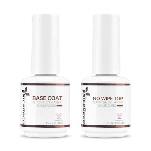 Nicedeco Base y Top Coat Semipermanente UV LED Soak off Kit de Uñas Sin crueldad Esmaltes Semipermanentes en Gel Para Kit de Manicura y Pedicura - Vegano 2 x 15ml