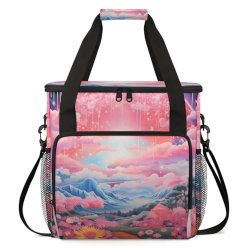 Rainbow Flowers Coffee Maker Carrying Bag, Portable Travel Storage Tote Bag Compatible with K-Mini or K-Mini Plus, Single Serve Coffee Brewer Carrying Case with Multiple Pockets & Shoulder Strap