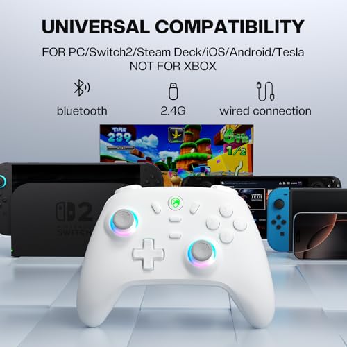 Image of ECHTPower Wireless PC Gaming Controller - Hall Effect Joystick, 2.4G & Wired 1000Hz Polling Rate, 800mAh Battery, Adjustable Turbo /Vibration - for PC /Switch /iOS /Android-off White