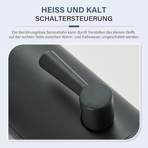 Hevenaov Infrarot Sensor Wasserhahn Bad Schwarz, Automatisch Sensor Mischbatterie Bad Bildschirm Warmes Kaltwasser Mischbatterie Armatur Waschbecken