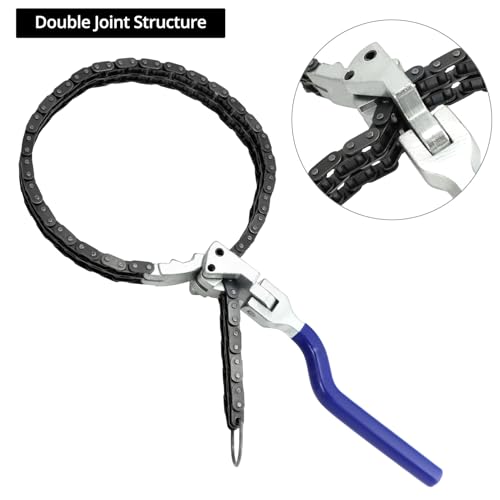 QWORK® Regulowany klucz do filtra oleju klucz łańcuchowy do samochodu - 60 cm łańcuch duplex - nadaje się do filtrów oleju Ø6 - Ø 19,5 cm