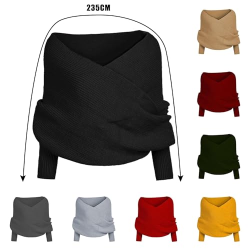 Off The Shoulder Sweater for Women Sweater Scarf V Neck Cropped Sweaters Ribbed Knit Wrap SweaterScarf Fall Winter4
