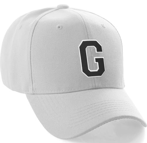 Daxton Classic Baseball Hat Custom A to Z Initial Team White Black Letter, White Cap Letter G