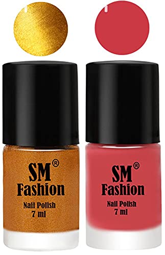 Image of Long Lasting Nail Polish | Nail Paint Combo 7 ml Each) - Set of 2 Golden-Punch Pink