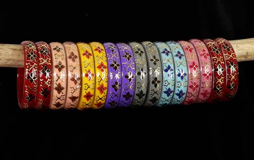 Image of NMII Traditional Glass With Diamond Cutting Pattern Glossy Finished Stylish Kada Set For Women And Girls | Crystal Glass Kada Bangles Set For Wedding, Festive
