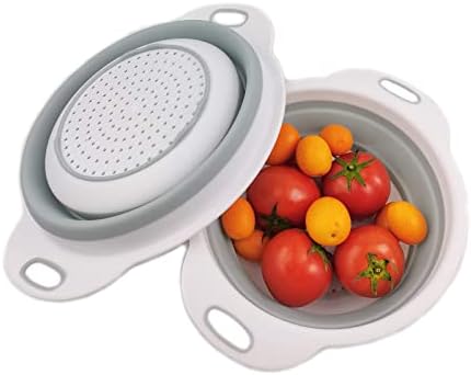 KINZHONG Collapsible Colander,Set of 2 PCS Collapsible Strainer(11.6 & 9.8 Inches),Space-Saving Kitchen Strainer,Food-Grade Silicone Folding Strainer,Pasta Strainer,Vegetables Strainer.(White)