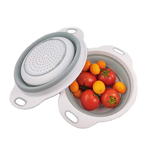 Kinzhong Collapsible Colander,Set Of 2 Pcs Collapsible Strainer(11.6 & 9.8 Inches),Space-Saving Kitchen Strainer,Food-Grade Silicone Folding Strainer,Pasta Strainer,Vegetables Strainer.(White) #TOP26