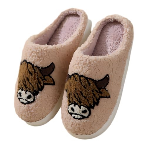 highland cow slippers Plush Warm adult animal slippers Non-Slip Indoor Outdoor slippers for women men fuzzy House Shoes gifts