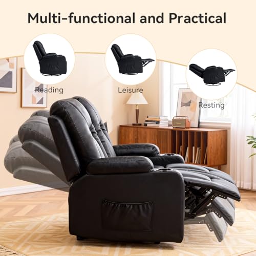 Image of COMHOMA Living Room Furniture Set,Faux Leather Manual Recliner Sofa Sets with Cup Holders,Reclining Couch,Loveseat and Armchair,3+2+1,Black