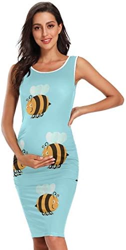 マキシ ロング ワンピース 蜂 買物 ハチ 動物柄 エレガント ノースリーブ コットン ファッション 入院 ルームウェア 妊娠中 授乳服 マタニティ 出産準備 ロングドレス 母乳育児服 妊婦服 S 2xl