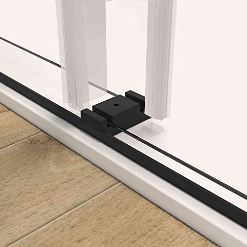 Cotoala Frameless Double Sliding Shower Door, Noiseless Shatterproof Bathroom Gate With Square Rail And 0.4" Clear Tempered Glass Matte Black 60 * 76 #TOP2