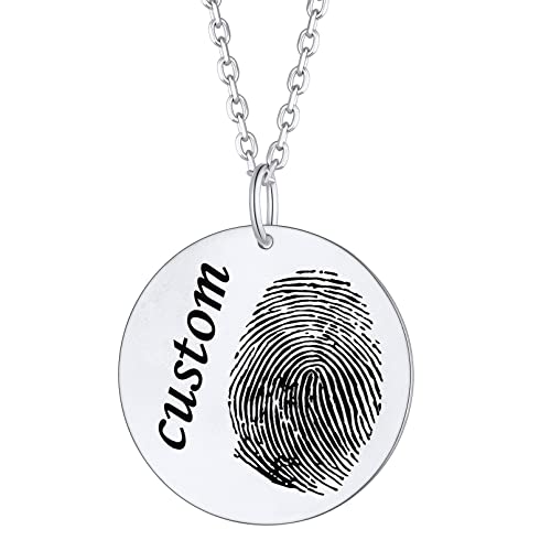 Custom4U Fingerprint Necklace Customized,Custom Memorial Jewelry with Loved One’s Finger Print/Thumbprint,Stainless Steel/925 Sterling Silver,Chain 18”+2”,Memory Keepsake Necklaces for Women